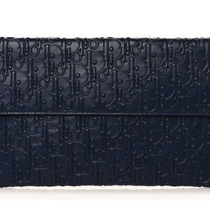 Dior Navy Embossed Leather Envelope Clutch